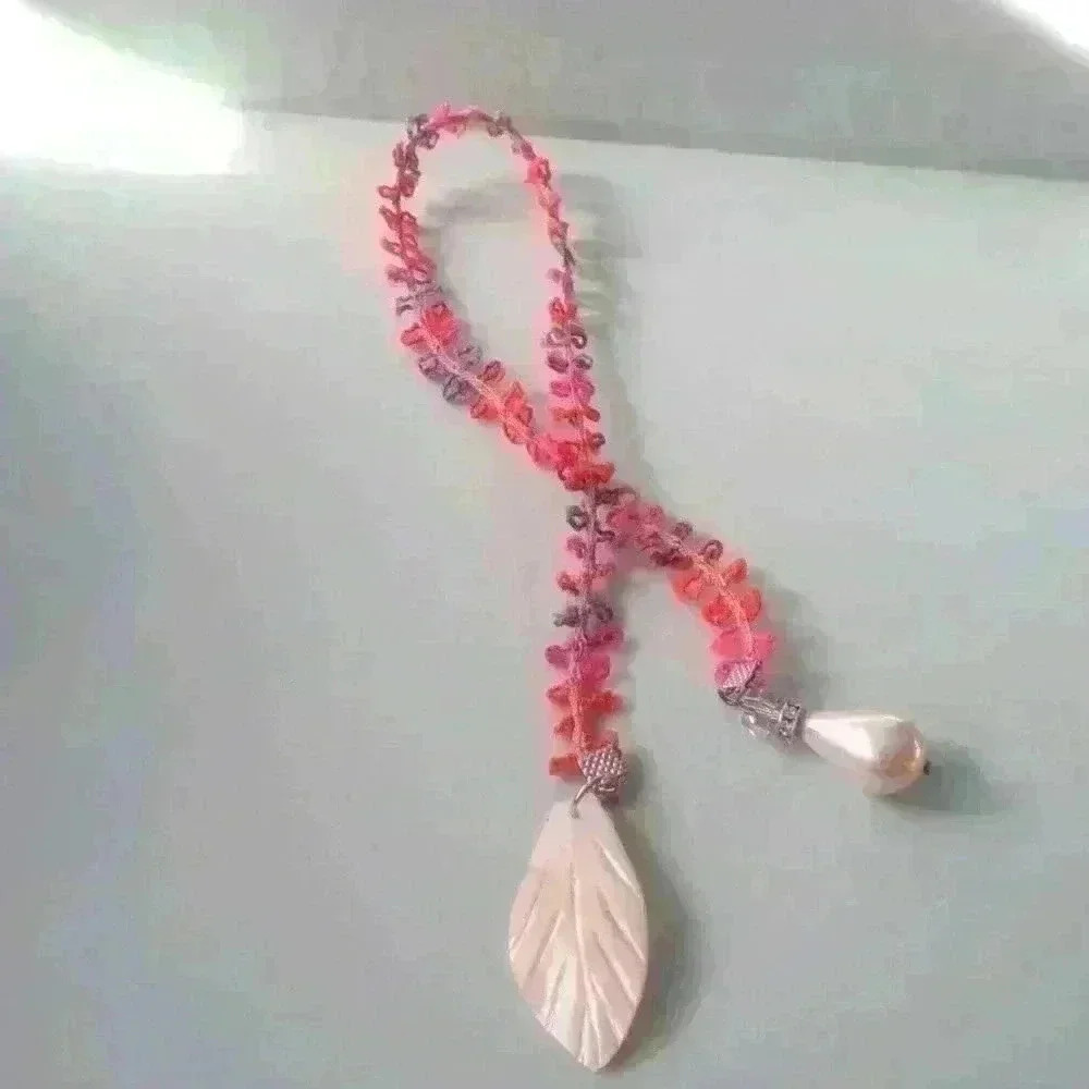 Bookmark ribbon with pearl  and shell accents